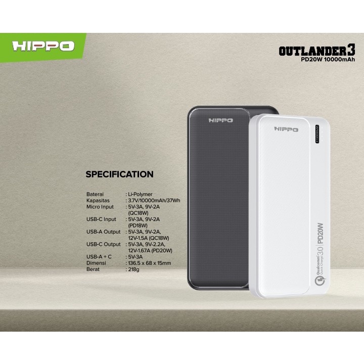 Hippo Outlander 3 Power Bank 10000 mAh PD Super Fast Charging