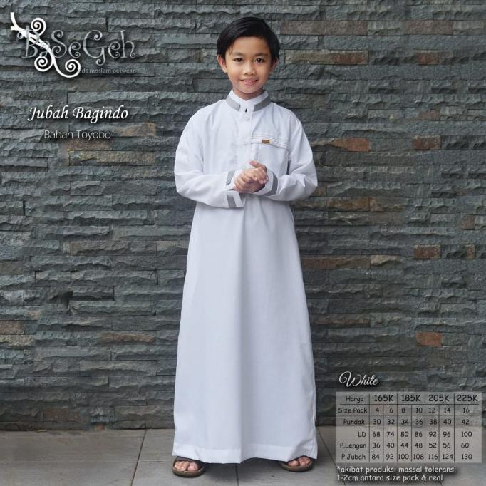 (6-16 Tahun) Jubah Bagindo Baju Muslim Koko Putih Anak Basegeh Manasik