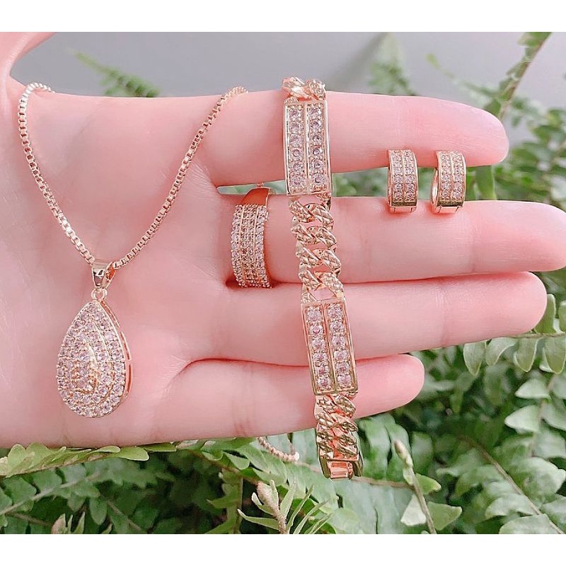 Xuping Set Perhiasan Wanita Gold Aksesoris Wanita Dewasa Full Permata Zircon 1402a11