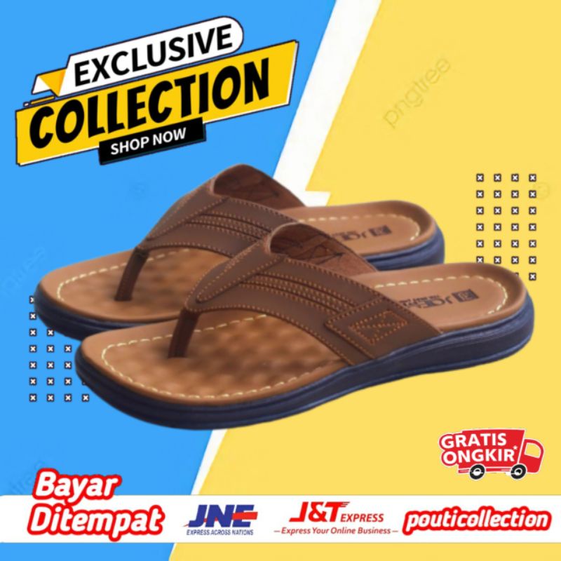 Sandal Kulit Asli Pria Casual Sendal pria Kasual Kulit Asli Cowok Fladeo Dewasa Original Jepit Keren