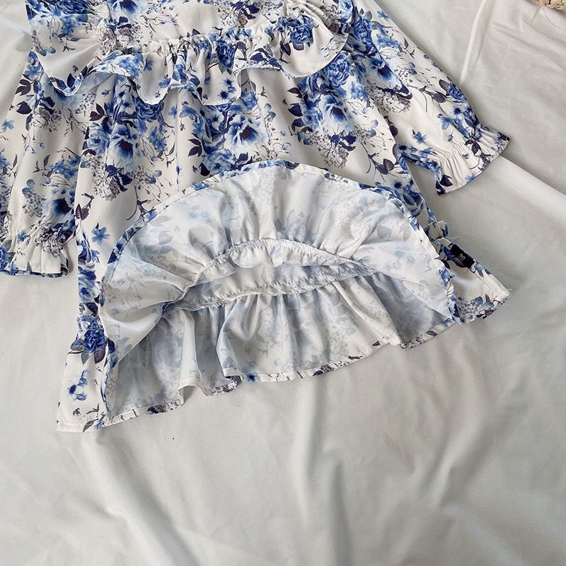 Dress Fashion Import Anak Perempuan - Putih Motif Bunga Biru