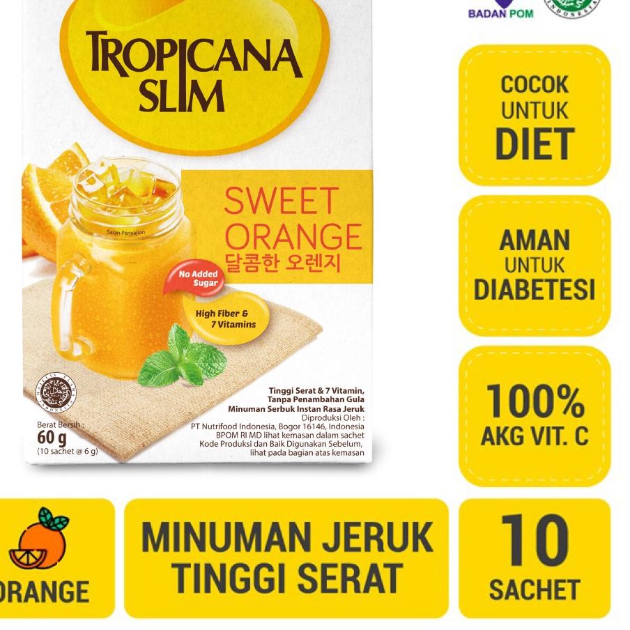 

Lariz Tropicana Slim Sweet Orange (Sugar Free) 10 sachet - Minuman Jeruk Bantu Batasi Gula