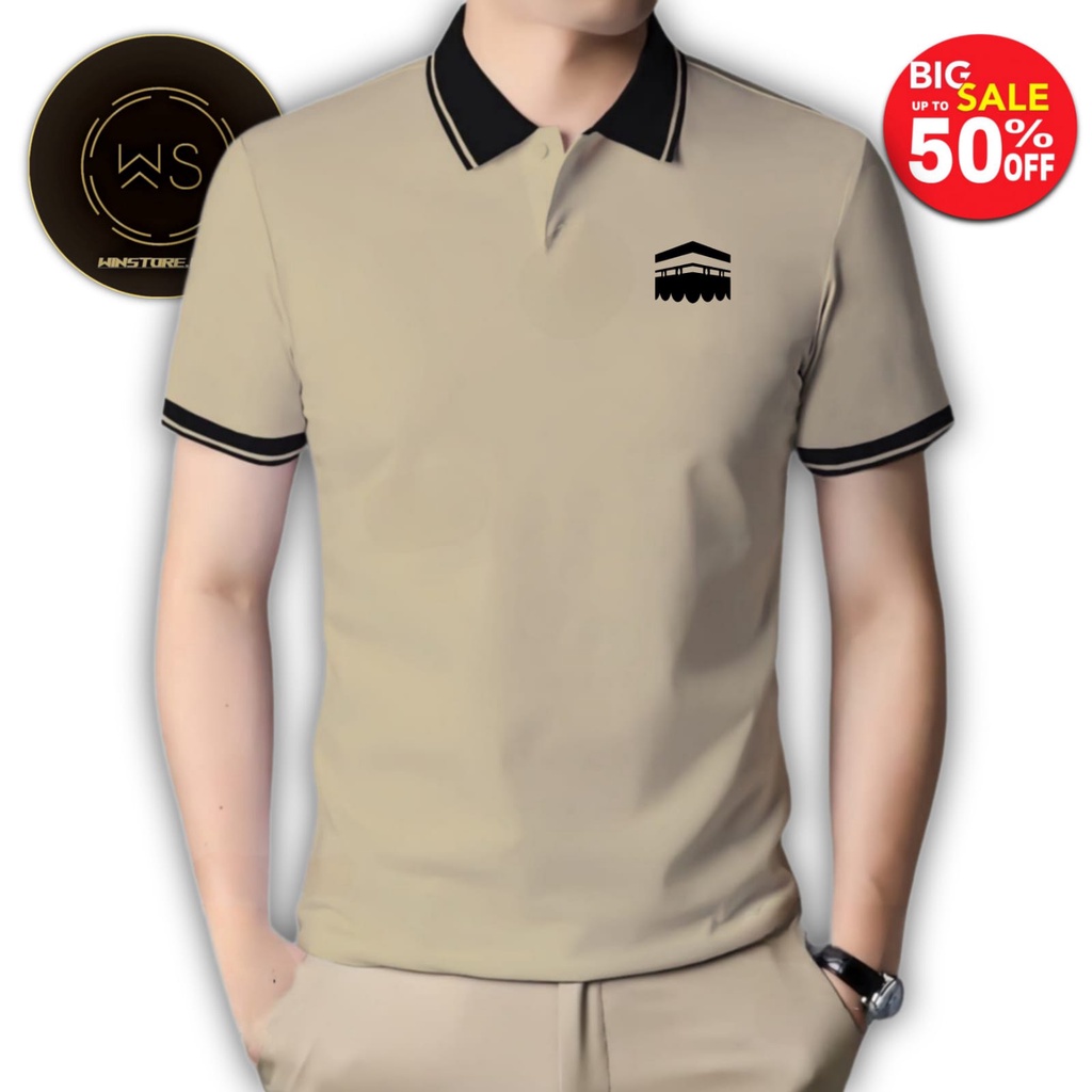 Kaos t-shirt polo  Kombinasi Warna Motif MAKKAH ( LEBARAN ) pria polos ukuran M , L , XL , XXL  Baju