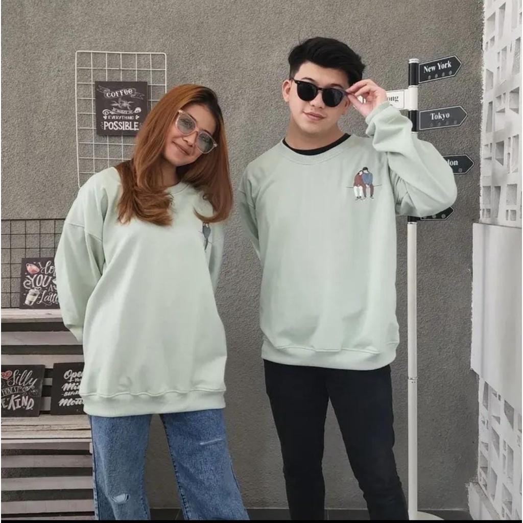 SWEATER COUPLE UNISEX OVERSIZE KOREAN SWEET /// SWEATSHIRT PREMIUM SIZE XXL FLEECE TEBAL KEKINIAN TERBARU''