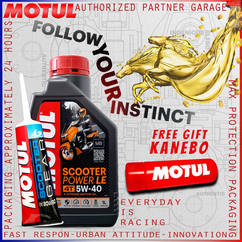 PAKET BUNDLE 1L HEMAT OLI MATIC MOTUL POWER LE 5W40 1000ml dan SCOOTER GEAR 80W90 120ml IMPORT BONUS KANEBO MOTUL / KEYCHAIN GANTUNGAN KUNCI MOTUL