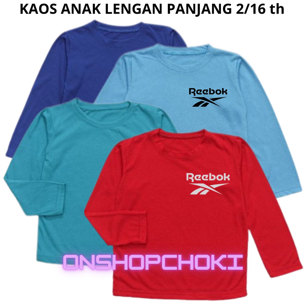 KAOS ANAK LENGAN PANJANG LOGO rebuk UNISEX USIA 2/16 TH CEWEK/COWOK COTTON COMBED