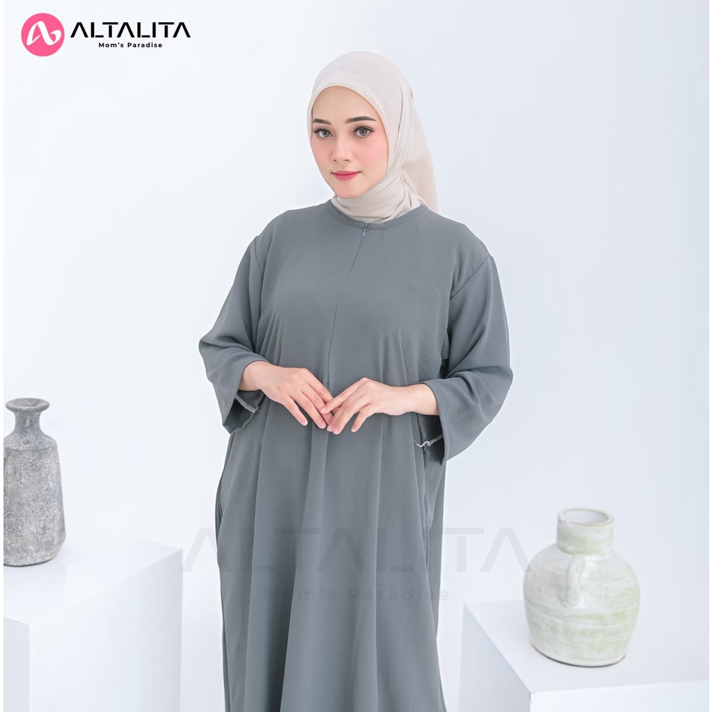 Altalita - Daster Gamis Polos Cringcle Airflow Kekinian Lengan Tangan Panjang 3/4 Busui Jumbo LD 120 Semata Kaki