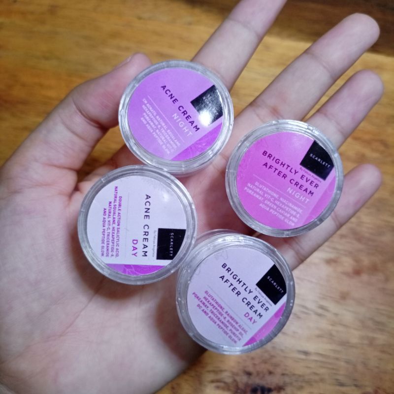 Scarlett whitening cream share in jar | brightly ever after cream day and night | acne cream | 30 gr