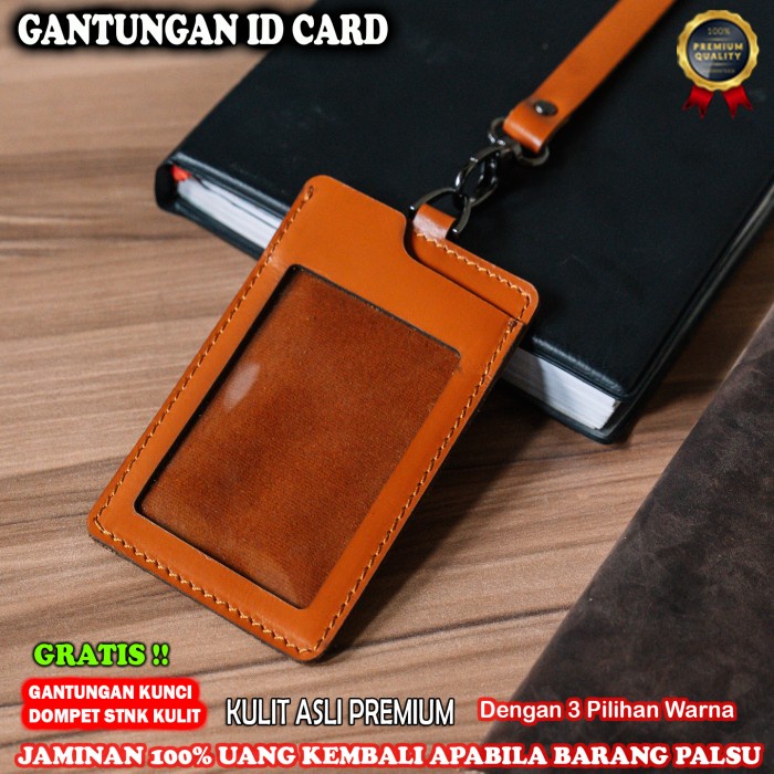

Gantungan Id Card Holder Name Tag Kulit Sapi Asli Costum Nama Star Seller