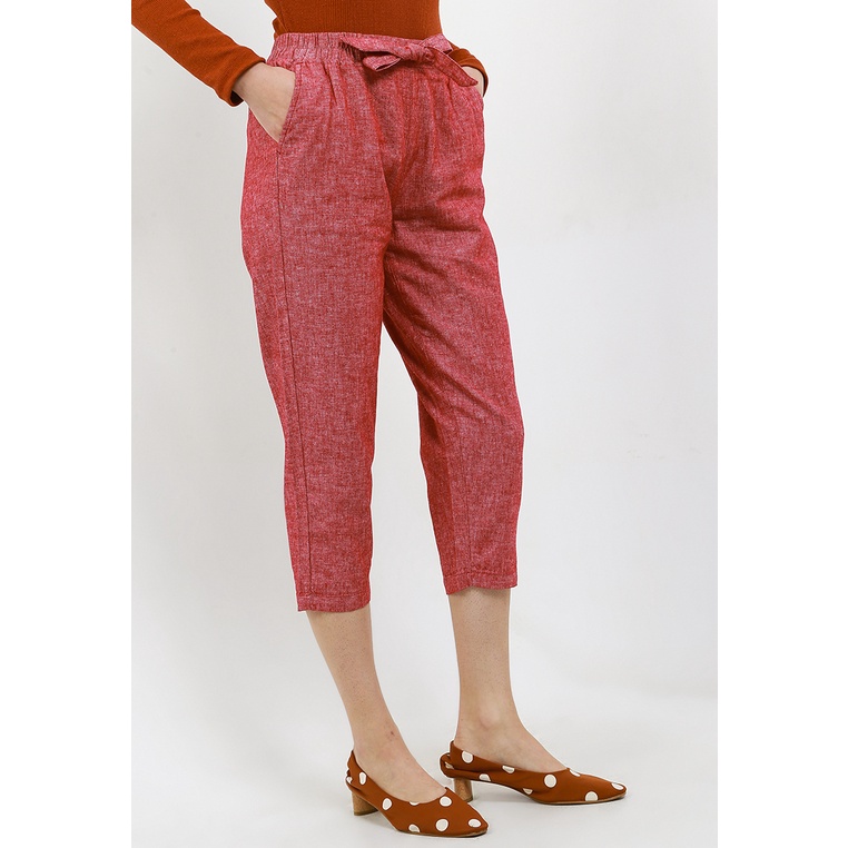 Celana Panjang Giordano Original Kulot Nikahan Modis Bermerk Women's Linen Capri (with Ribbon Belt) 