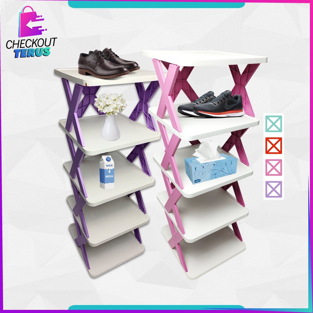 CT C805 Rak Sepatu Susun 4 5 Tingkat Multifungsi Model Zigzag Silang Portable Rak Susun Plastik Penyimpanan Sandal Organizer Rack Shoe