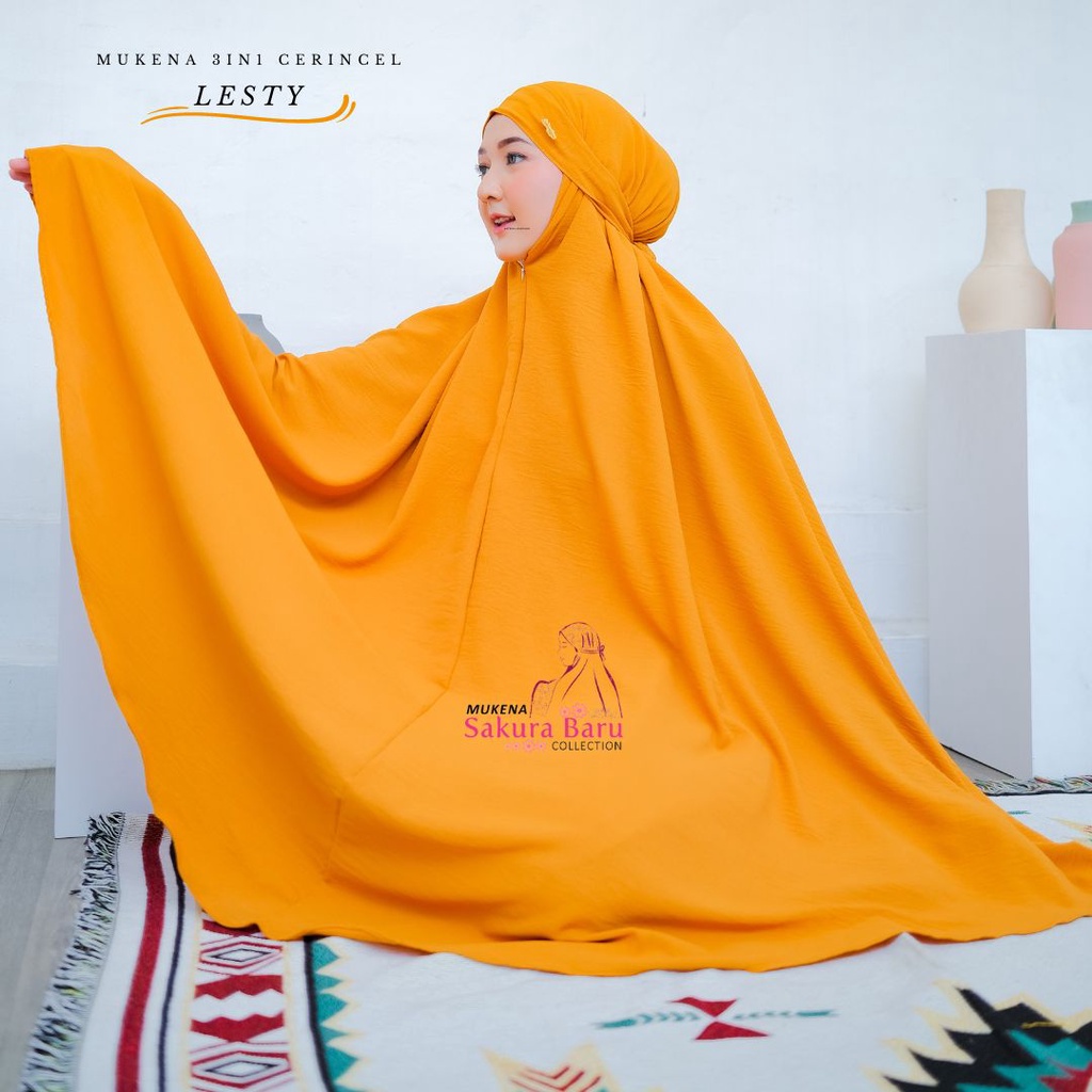 Lesty Mukena Dewasa 3 in 1 Crincle Airflow Polos Premium Jumbo Warna (Kubus, Marron, Hitam, Navy, Ungu Light, Coksu, Dark Brown, Putih, Denim, Lavender, Greentea, Bata, Fanta, Dusty Pink, Silver, Hijau Muda, Army) Sakura