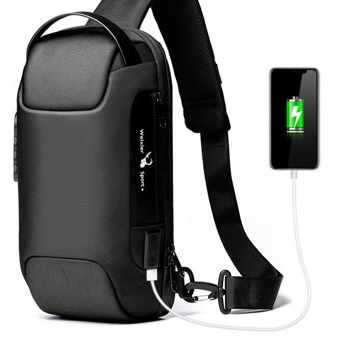 ✵ WEIXIER 9529 Tas Selempang Pria Shoulder Bag Anti Maling USB Port Anti Air WX-OS ۩