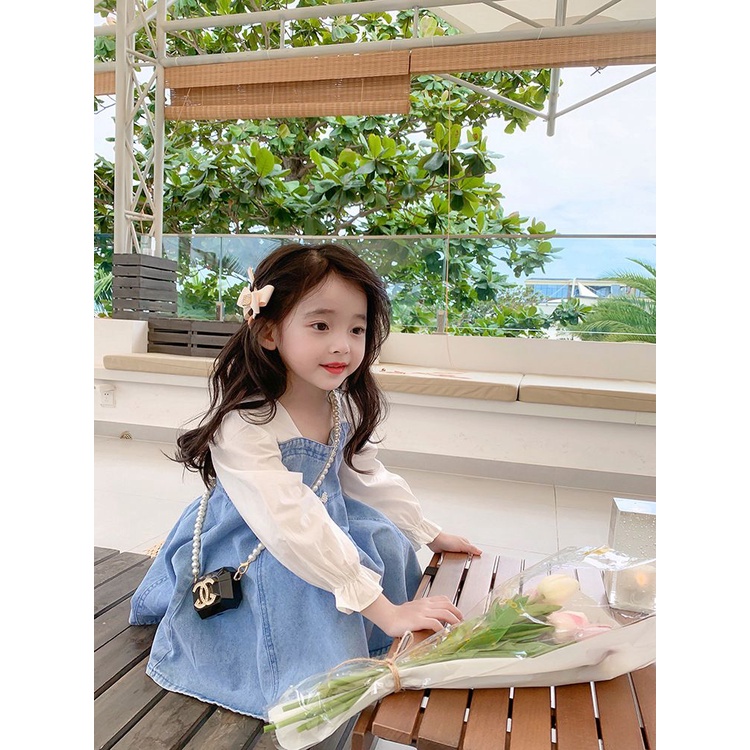 Midi Dress Lengan Panjang Anak Perempuan Fashion Import - Denim Pita