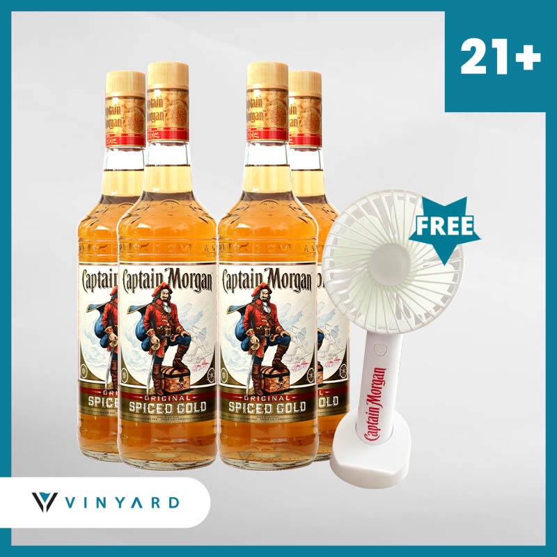 Paket 4 Botol Captain Morgan Gold Spiced Rum 750ml Free Electric Fan (Ori &amp; Resmi 100% by Vinyard )