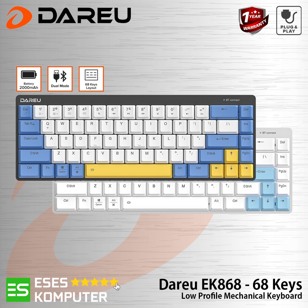 Keyboard Dareu EK868 EK-868 Bluetooth Wireless | 68% Keyboard Gaming