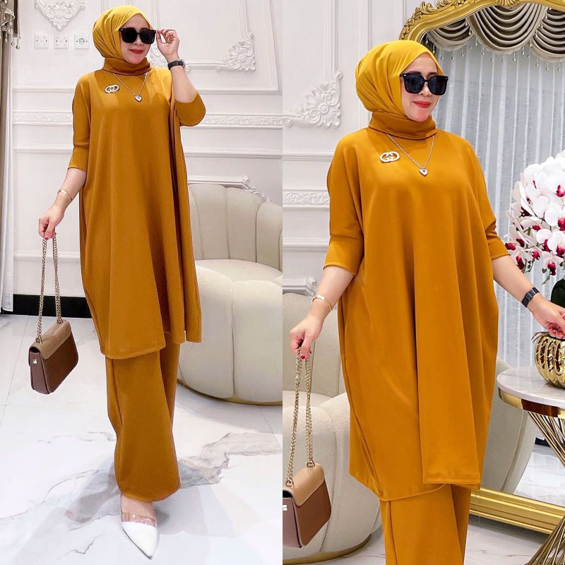 Setelan jumbo (Tunik LD150-180 pjng 95+Pants LP64-120 pjng 97) Knit rajut premium fit to XXXXL, pgg 