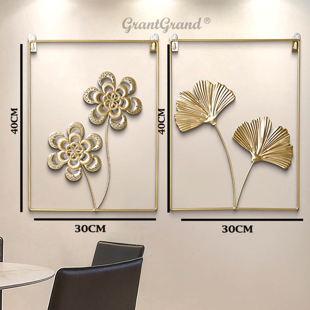 Luxury Wall Decor Dinding Hiasan Ruang Tamu Kamar Bingkai Foto Pajangan Besi Frame Ginkgo