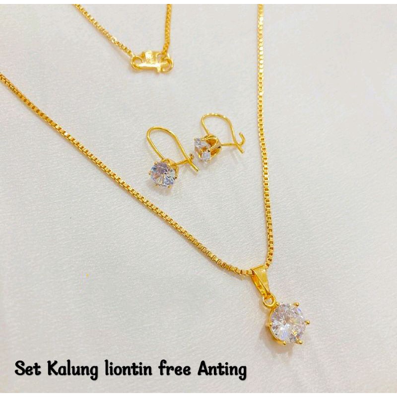 Set Kalung Free Anting Perhiasan Wanita Kalung Itali Titanium Anting Desi Permata Satu Anti Luntur