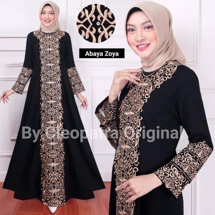 Gamis Abaya Habaya Hitam Bordir Zoya, Bahan Jett Black Saudi, Abayah