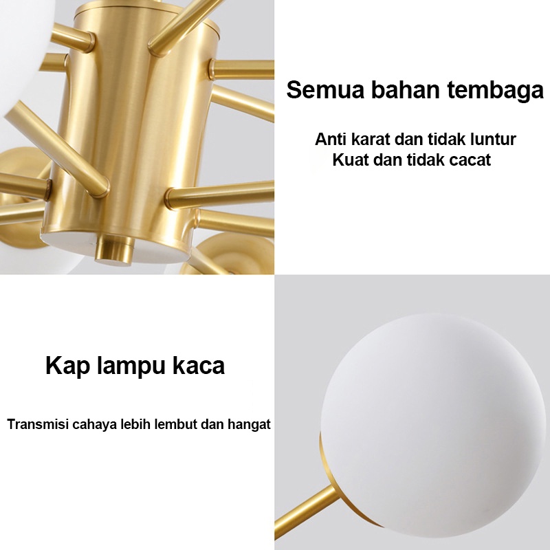 Golden LED Bola berbilang Lampu Gantung / Lampu Gantung 8 Bohlam / Nordic Chandelier Eropa Modern / Lampu Gantung Nordic / Dekorasi Rumah Lampu Langit-langit Makan Lampu Gantung Gantung untuk Ruang Tamu, Ruang Makan