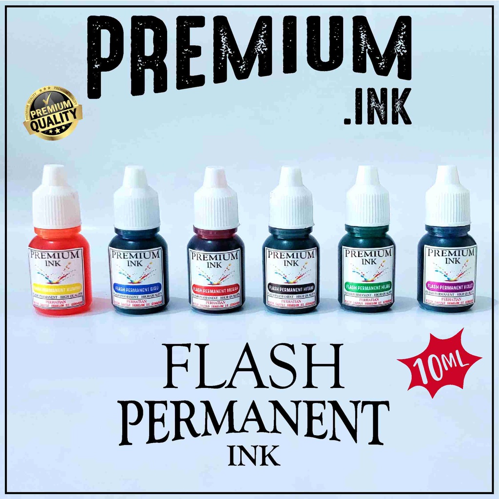 

Tinta Flash Permanen - Tinta Stempel Flash Permanen 10 ML - Flash Permanen Plastik Mika Kaca Styrofoam DLL