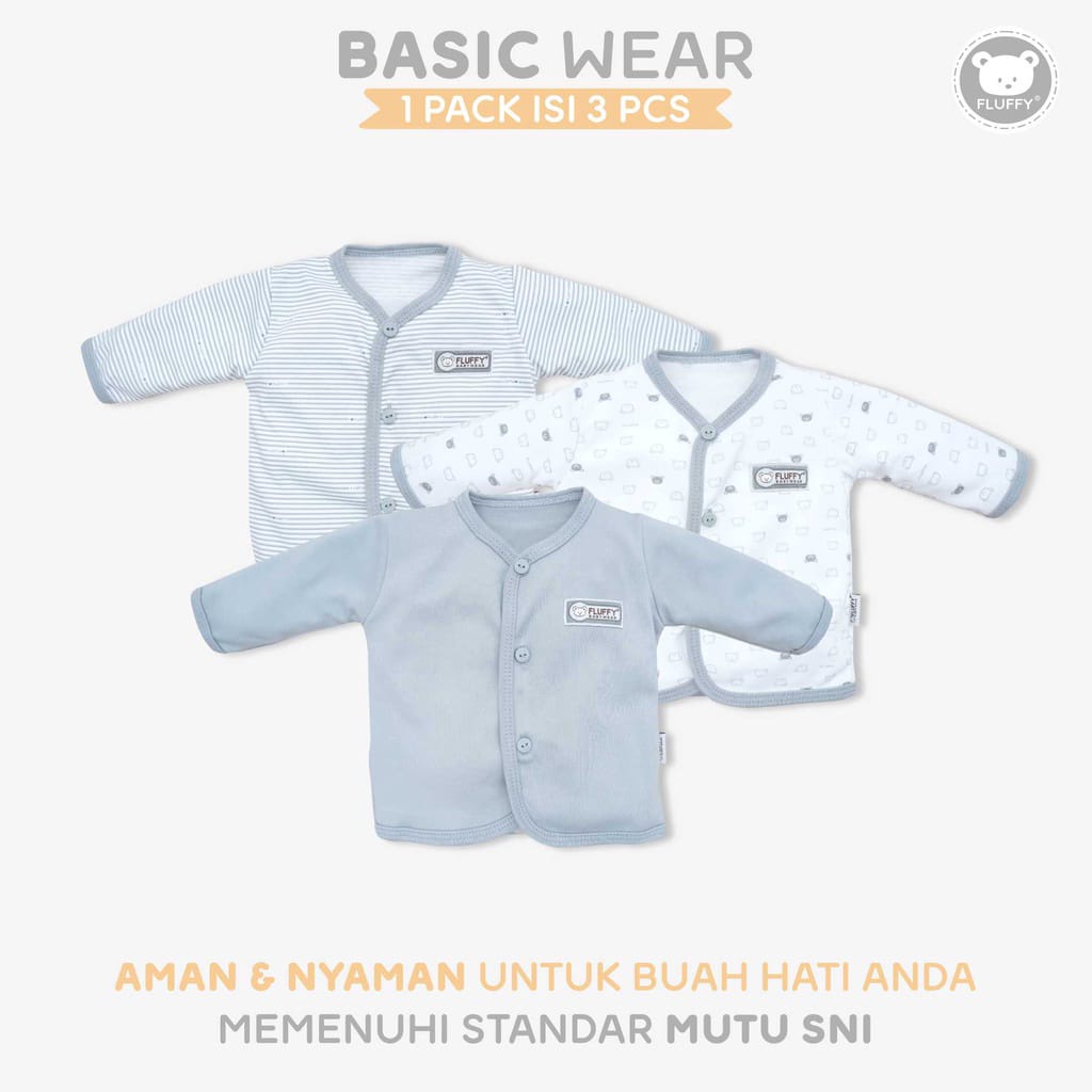 Fluffy 3 Pcs Baju Panjang Bayi (Isi 3Pcs) ABU SERIES Piyama Baby Newborn