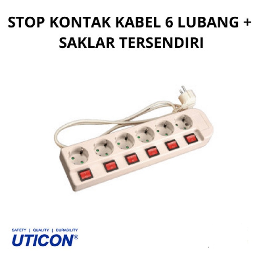 Stop Kontak Arde 6 Lubang + Saklar Tersendiri + Kabel Uticon ST-1682SW