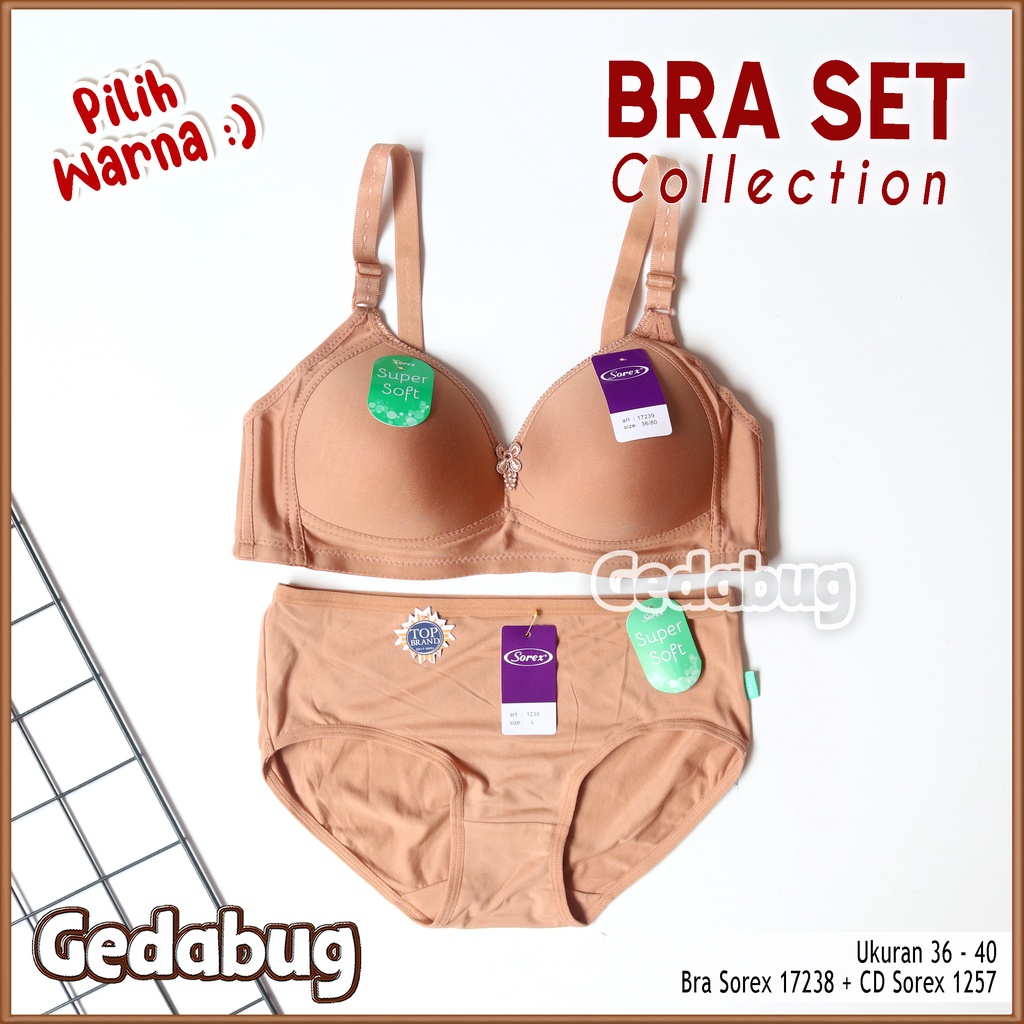 Bra Set SOREX 17239 &amp; Cd 1239 / Cd &amp; Bh Tanpa Kawat Bisa Pilih Warna