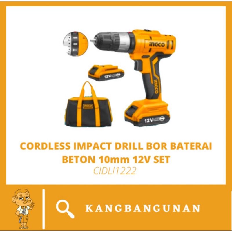 MESIN BOR IMPACT CORDLESS 10MM 12V CIDLI1222 INGCO