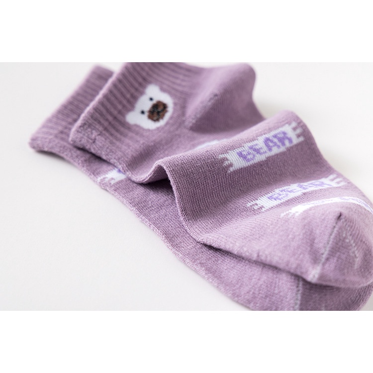 T&amp;Y Kaos Kaki Wanita Pendek Motif Beruang Ungu 6584 Kaos Kaki Pendek Fashion Korean Unisex Semata Kaki Purple Bear Socks Import Ankle Socks Korean Model Simple Cute