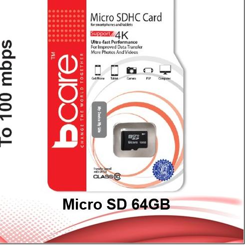 ☎ Bcare Micro SD Class 10 - 64Gb - No Adaptor ♥