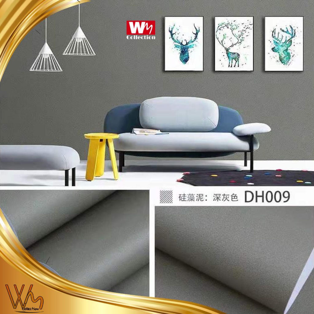 Wallpaper Sticker Dinding Kamar Ruang Tamu Abu Tua Mewah Elegan Wall Sticker Dekorasi Dinding