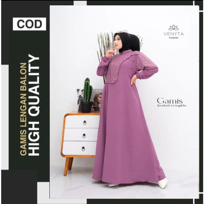 GAMIS TERBARU WANITA MUSLIM LIVY DRESS CRINKLE APLIKASI BURKAT GAMIS MODEL KEKINIAN