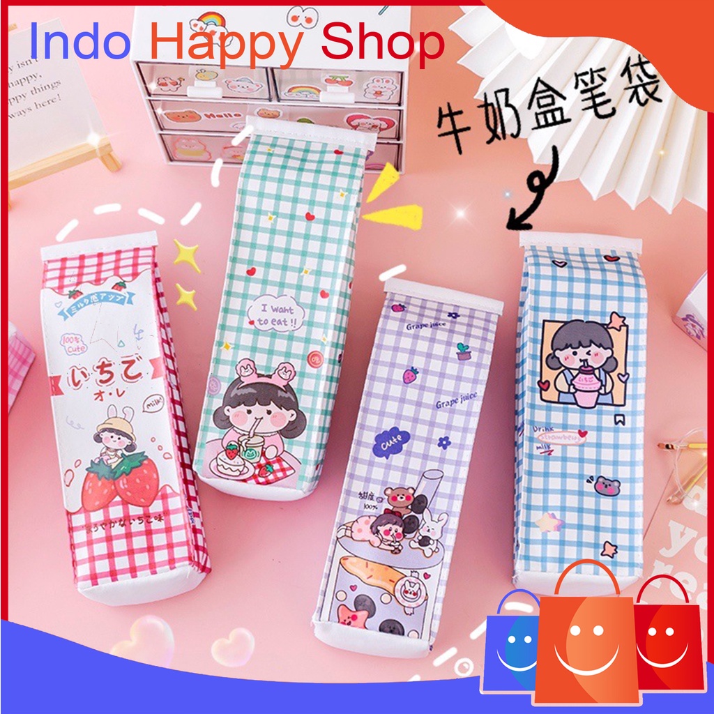 

⭐️ ⭐️Tempat Pensil Motif Kotak Juice Tas Pensil Unik Kotak Pensil Lucu