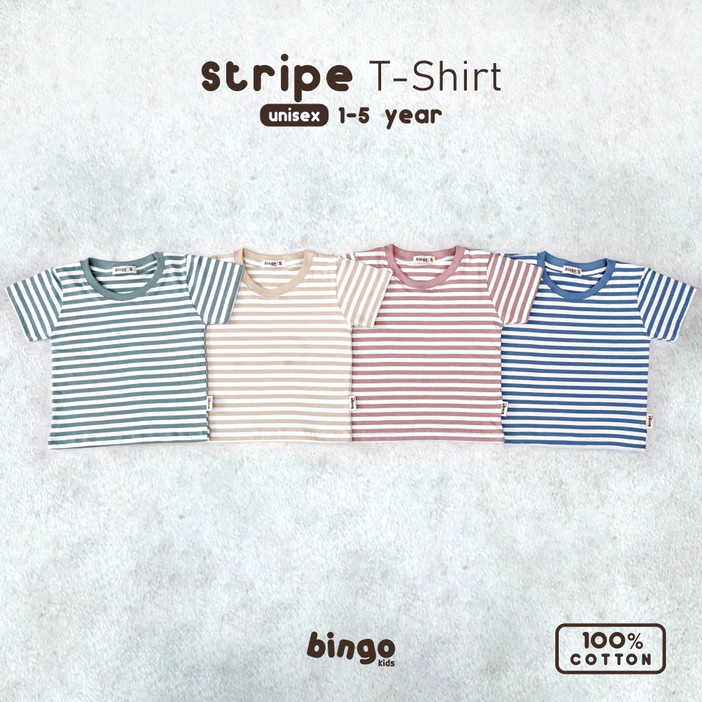 BINGOKIDS | STRIPE T-SHIRT / Kaos Garis Anak Balita / Kaos Salur T Shirt 1-5 Tahun         Anak Laki Unisex Katun Premium Earth Tone Green Coklat Beige Cream Krem Blue Biru