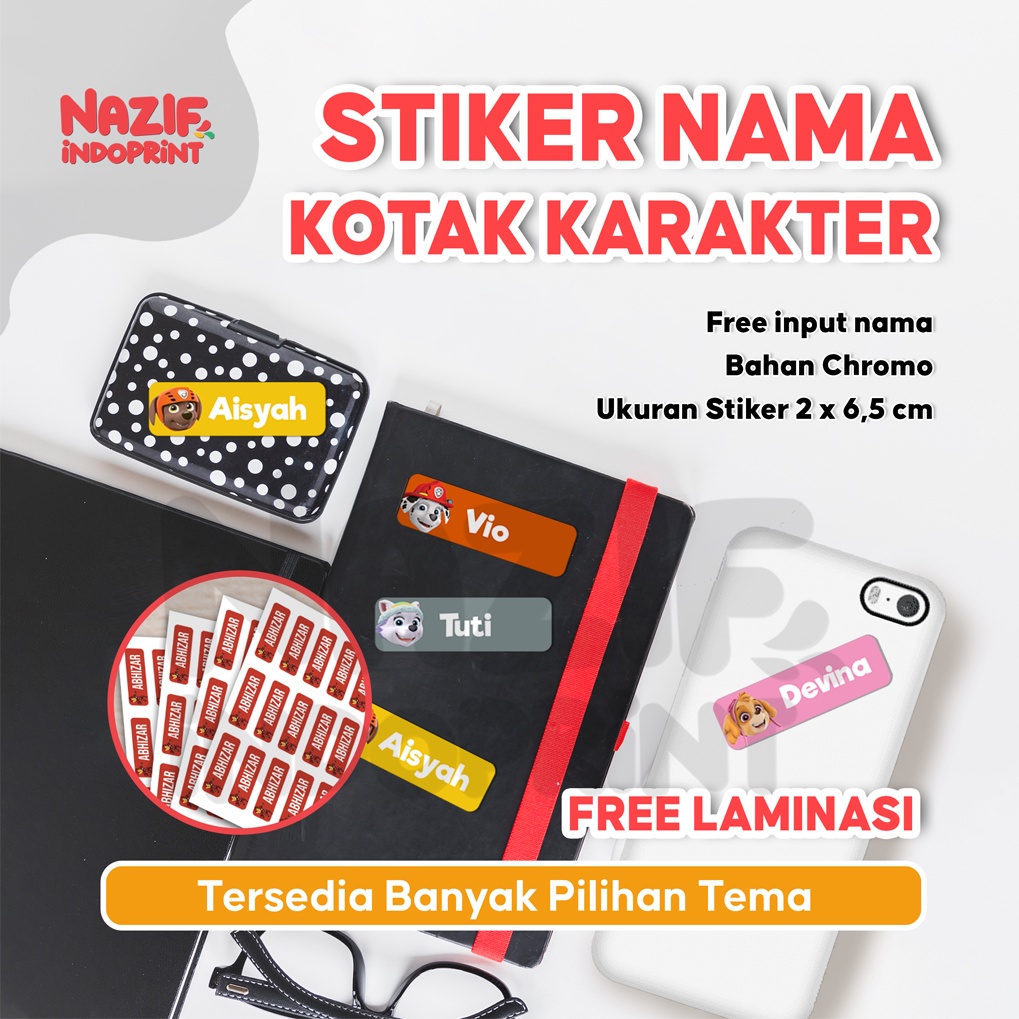 

Stiker Label Nama Karakter Waterproof / Stiker Nama Kotak Karakter / Stiker Label Nama Anak / Stiker Label Nama Buku FREE LAMINASI / Stiker Nama Buku dan Barang