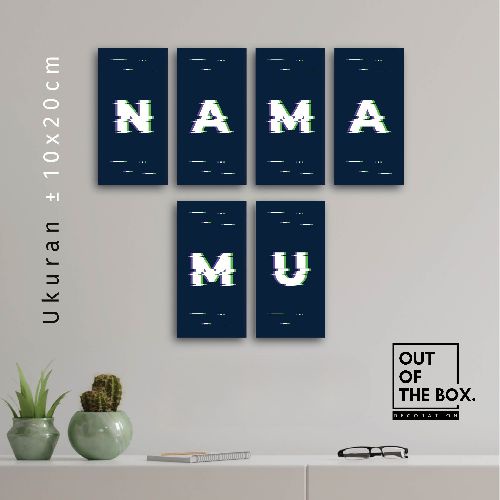 Hiasan Dinding Kamar Poster Kayu Huruf Motif Glits Biru Wall Decor Alphabet Pajangan Rumah Custom Na