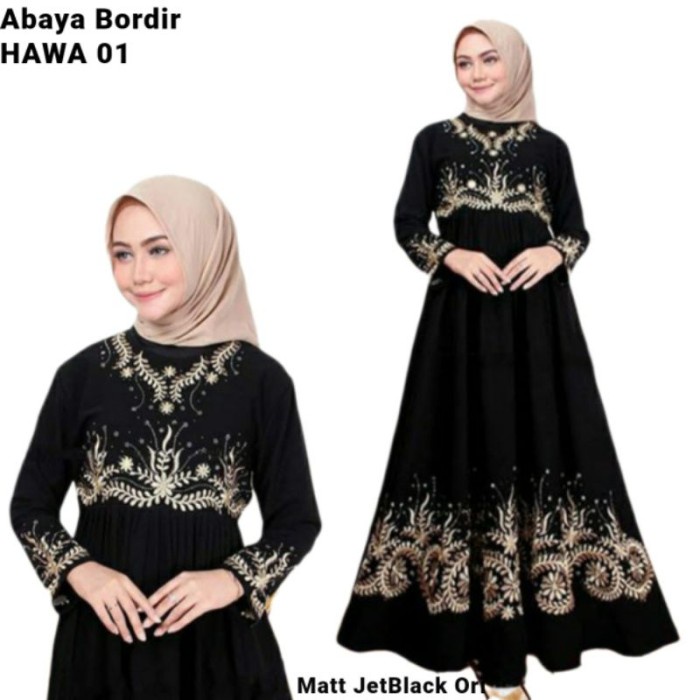 Gamis Abaya Bordir Gamis arab Hitam Abaya hitam turkey bordir(H8I4) BEST SELLER REAL PICT Gamis Turk