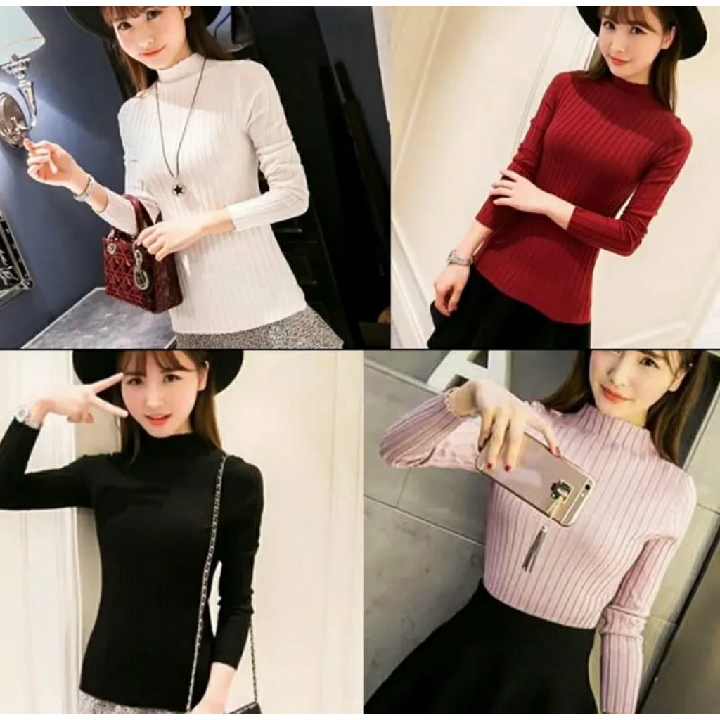 Sweater Rajut Turtleneck Knit Wanita /Baju Dalaman Rajut / Manset Inner Rajut