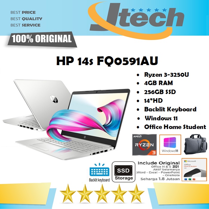 HP 14s FQ0591AU - Ryzen 3-3250U - 4GB - 256GB SSD - BACKLIT KB - 14&quot; - WIN11 - OFFICE HOME STUDENT