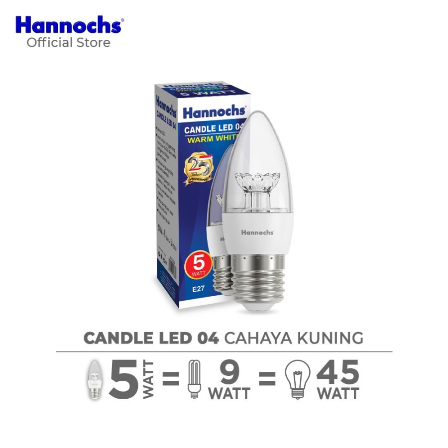 Lampu Candle LED Hannochs 04 5 watt E27 WW - Cahaya Kuning Lampu Lilin