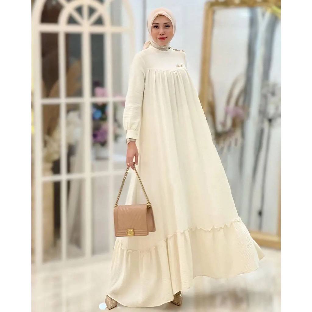 Gamis Zahra Dress Kain Crinkle Air Flow Kancing Samping