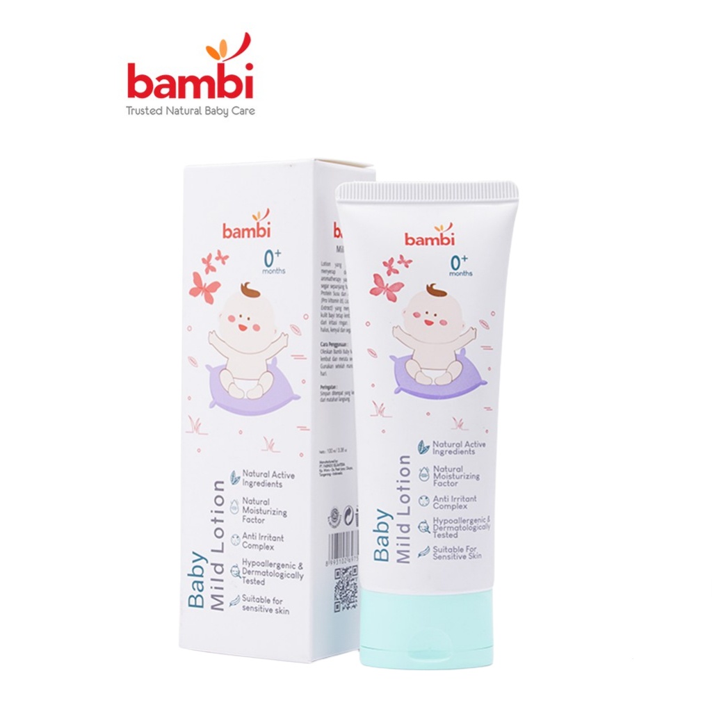 Bambi Baby Mild Lotion 100ml | Body Lotion Bayi Kulit Normal - Sensitif Kaya Kandungan Protein Susu Nabati | Moisture Pelembab Perawatan Kulit Bayi.