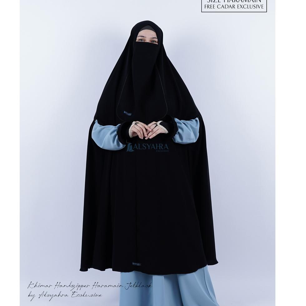 HARGA TERMURAH Alsyahra Exclusive Set Khimar Syari Handzipper Al haramain Jetblack