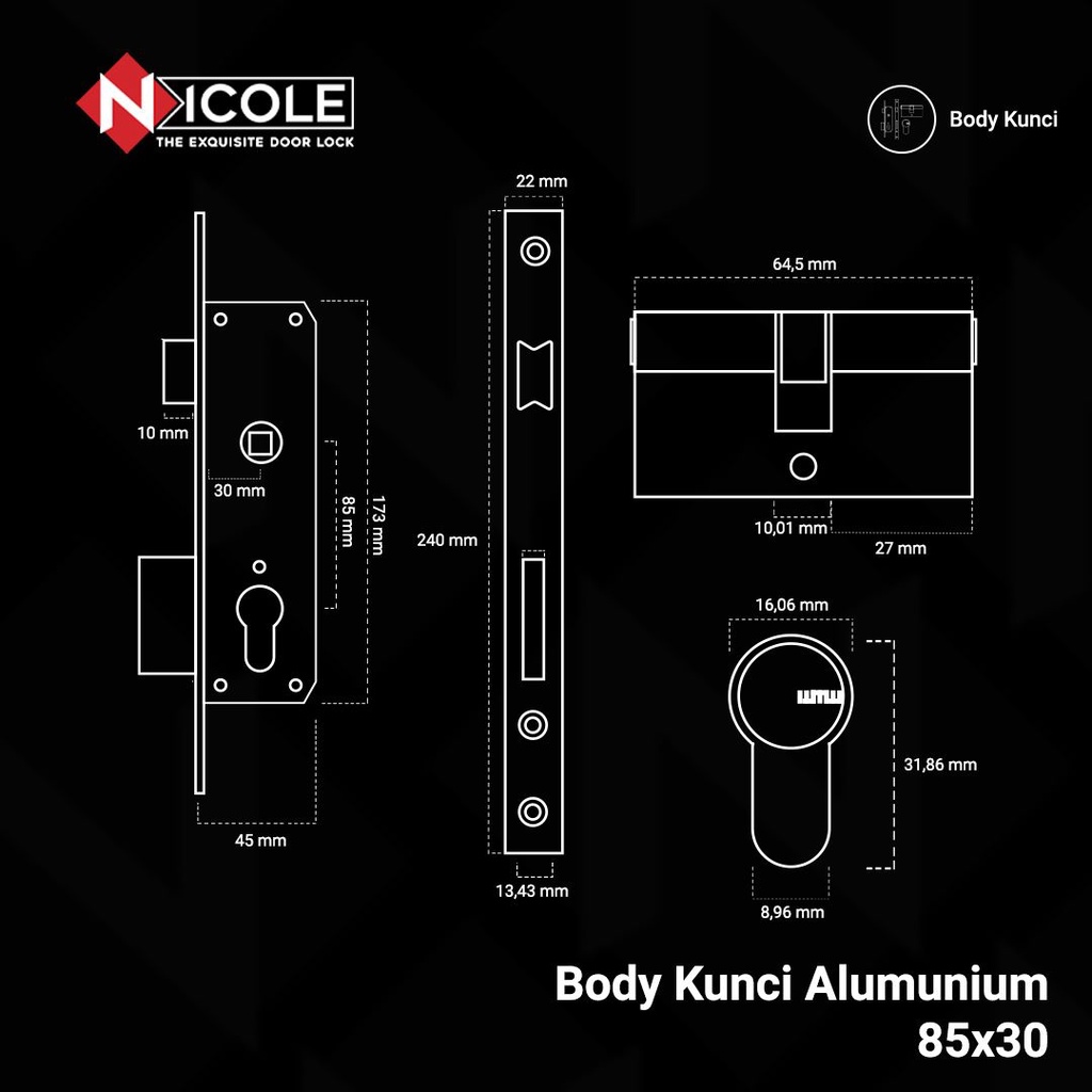 Handle Pintu Kaca Set / Gagang Pintu Set Aluminium 301.69