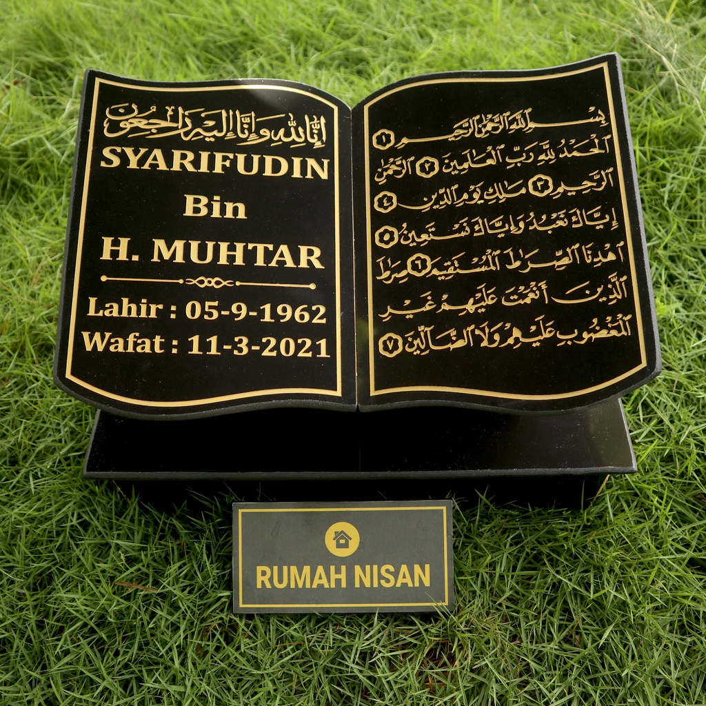 Batu Nisan Model Buku Dengan Dudukan - GRATIS PACKING KAYU