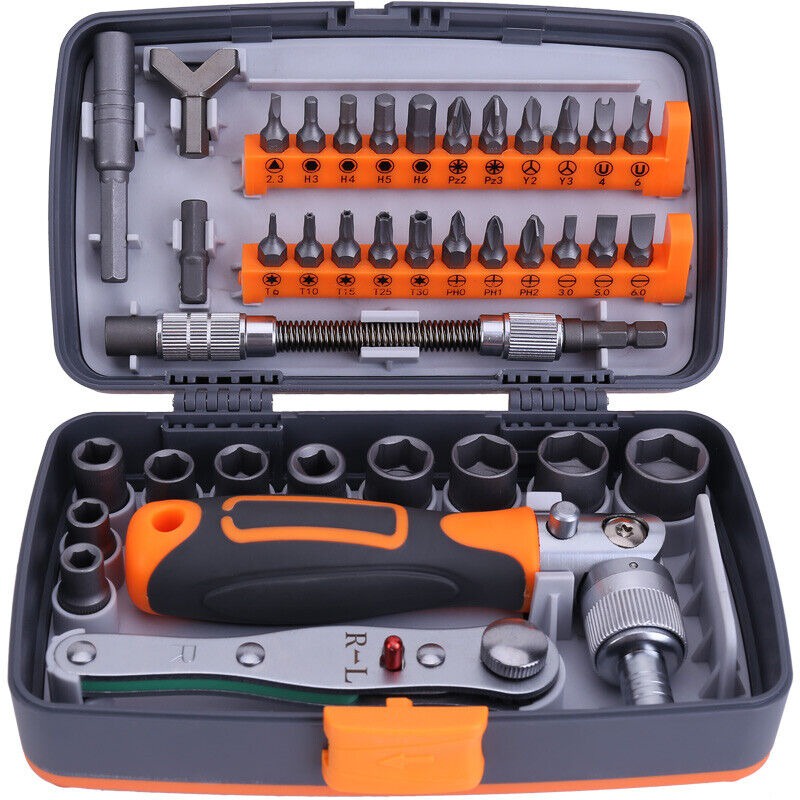 AOTUO Set Kunci Ratchet Screwdriver Household Repair Tools 38in1 - 2880A - Gray/Orange