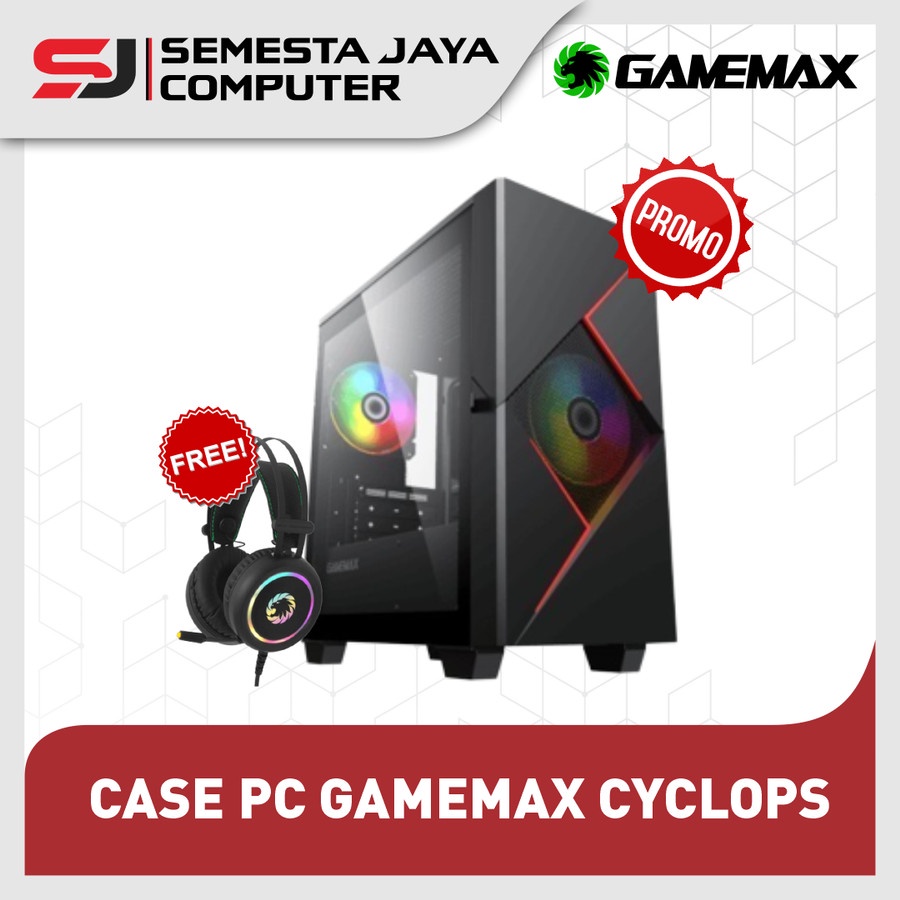 Gamemax Cyclops Black Red M-ATX PC Case with ARGB fan &amp; PWM v1.7