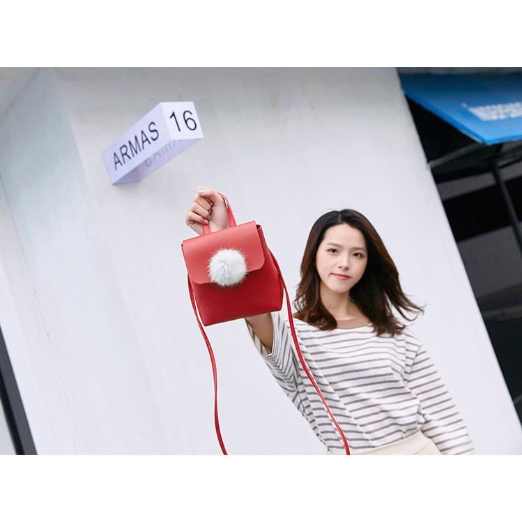 FYGALERY FYG1319 Sling Bag Wanita Pompom Tas Selempang Perempuan Polos Murah